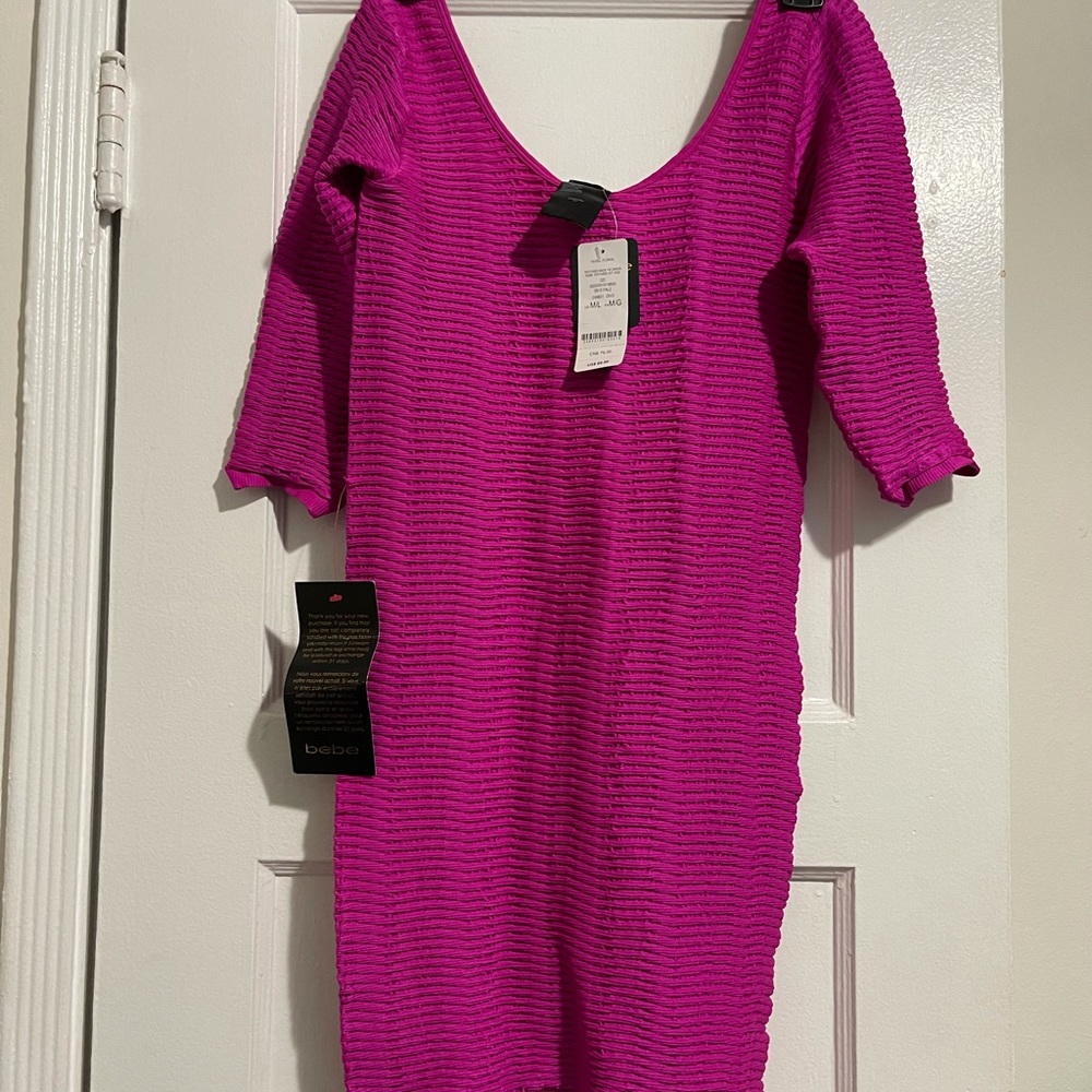 BRAND NEW BEBE BANDAGE TUBE STRETCHY DRESS IN HOT PINK M/L